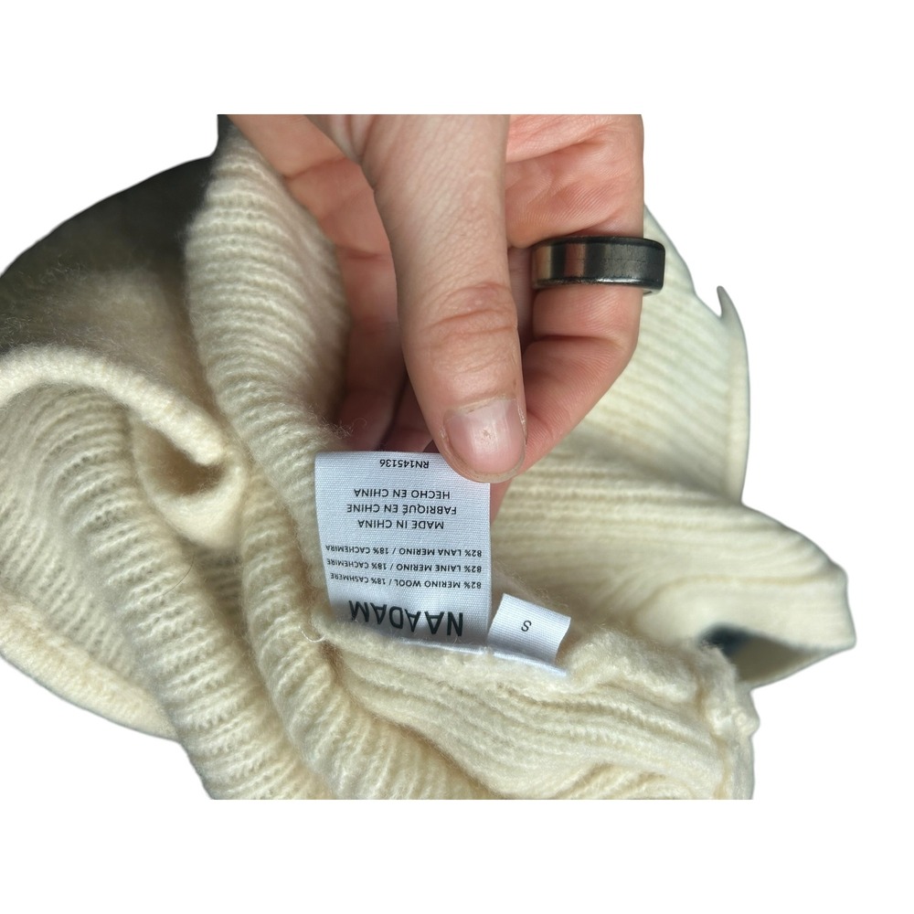 Naadam Womens Merino Wool Cashmere Ribbed Cropped Tank Top Cream White Small - Picture 5 of 5